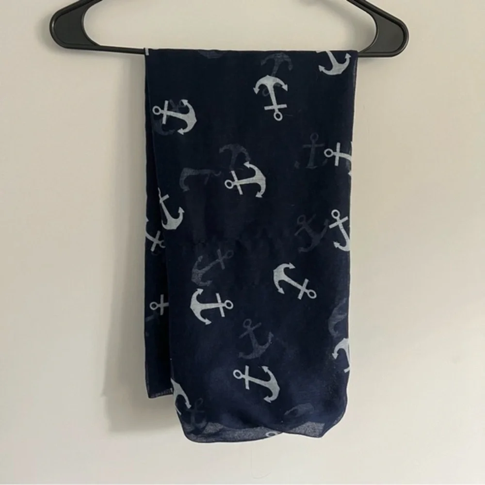 Sax Navy Blue and White Anchor Print Infinity Scarf